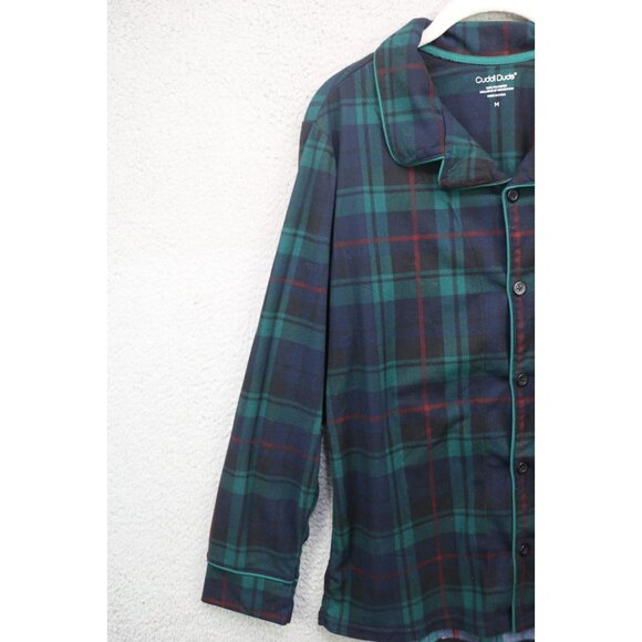 Cuddl Duds Navy/Green Plaid Pajama Set-Size Medium-Drawstring-Pockets-Classic - Picture 13 of 16